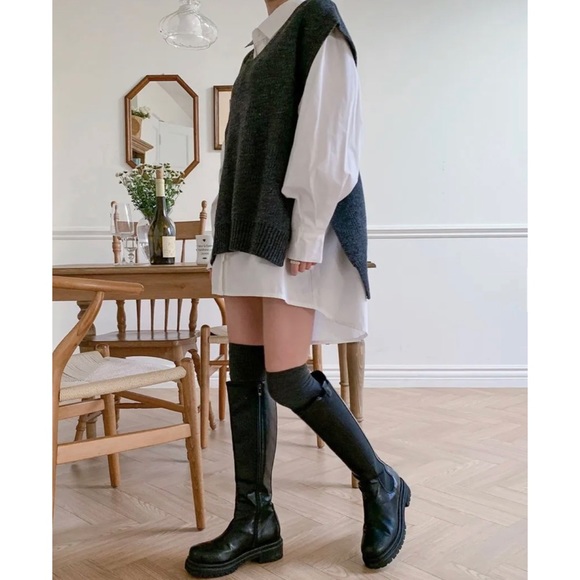 NWT South Korean Brand DEEPNY V-neck Dip Back Wool Blend Knot Vest Charcoal Gray - Picture 5 of 16